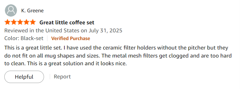 BeeCa Ceramic Pour Over Coffee Maker Set with coffee grounds and filter setup