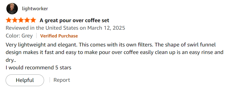 BeeCa Smoked Glass Pour Over Set on kitchen counter with morning light