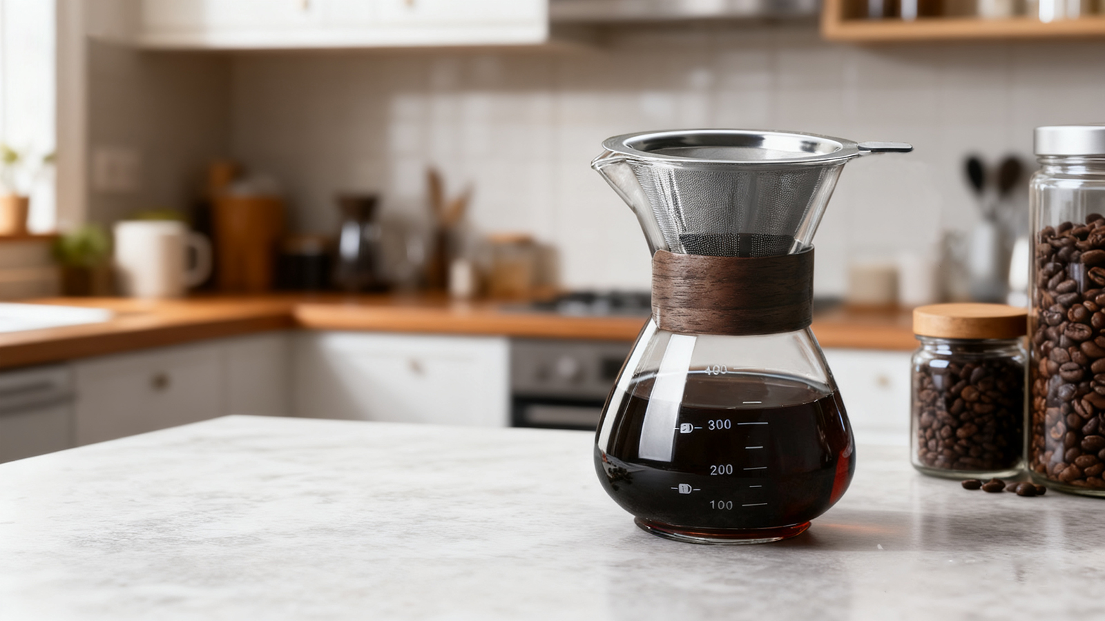 Glass Coffee Dripper with Walnut Wood Collar