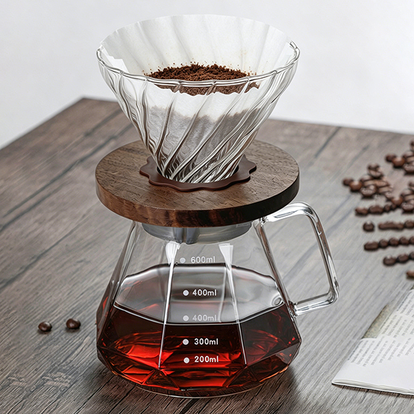 BeeCa Transparent Glass Pour Over Set - Diamond-Like Exterior | 20oz Borosilicate Carafe