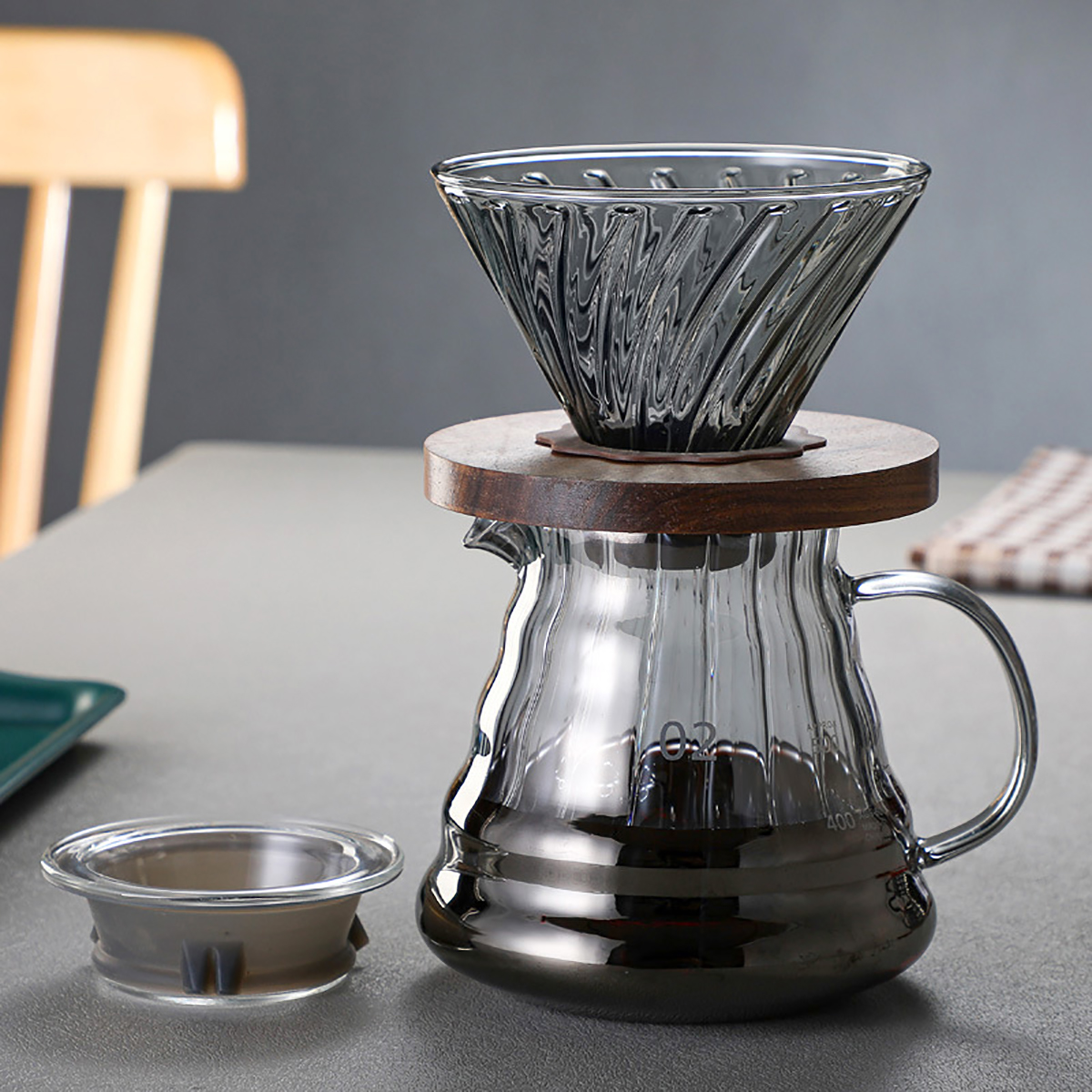 BeeCa Smoked Glass Pour Over Coffee Maker Set