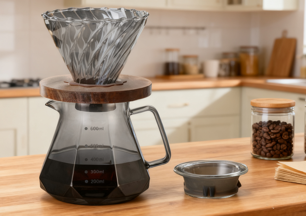 BeeCa Smoked Glass Pour Over Set - Diamond-Like Exterior