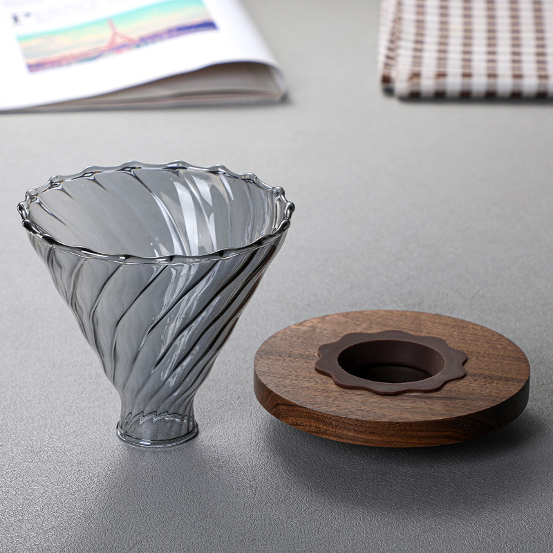 BeeCa Smoked Glass Pour Over Set - Diamond-Like Exterior V-Shape Glass Coffee Dripper