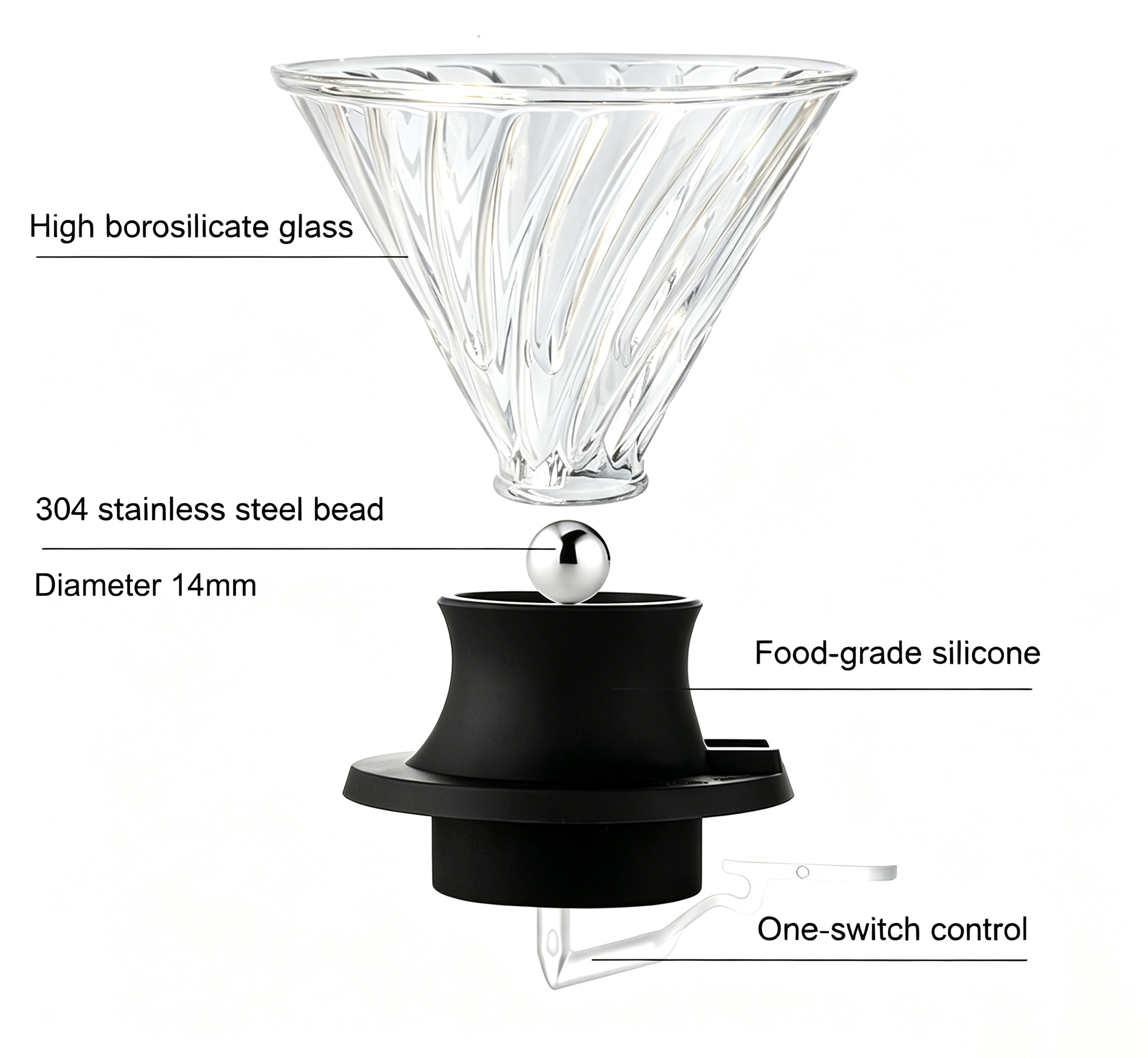 BeeCa Glass Clever Coffee Dripper Size 02 - V60 Shape Glass Filter