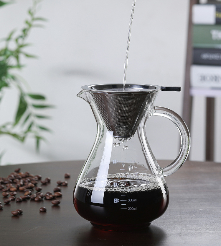 BeeCa V60 27oz 4-Cup Carafe | Chemex - Healthy Pour Over Coffee Maker Set with Reusable Stainless Steel Filter