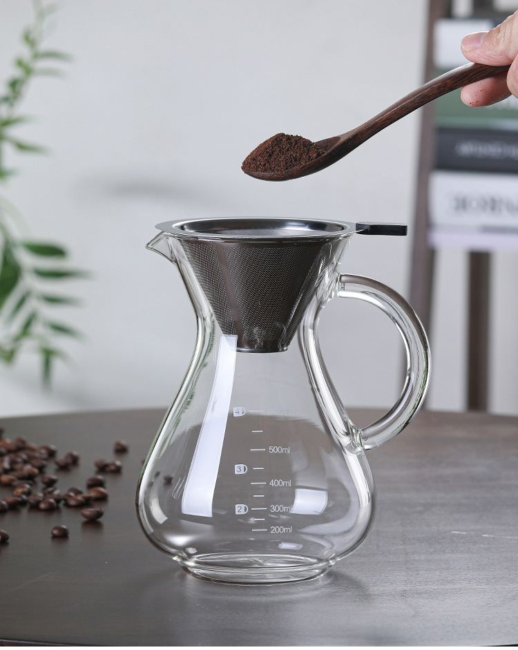BeeCa V60 27oz 4-Cup Carafe | Chemex - V Shape Glass Coffee Dripper with Walnut Handle